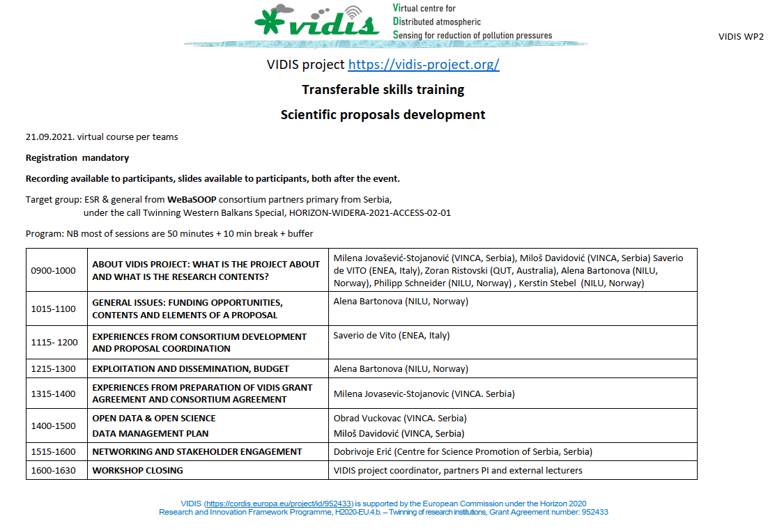 You are currently viewing First training “VIDIS project Transferable skills training in Scientific proposals development”